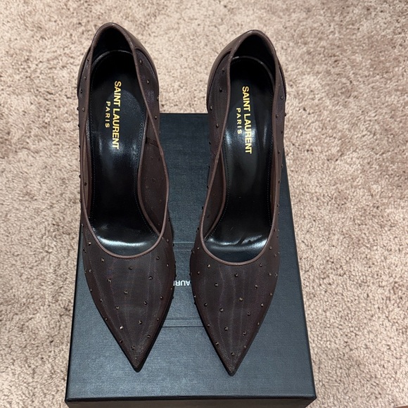 Saint Laurent Anja Dark Brown Studded Heels - Picture 5 of 6